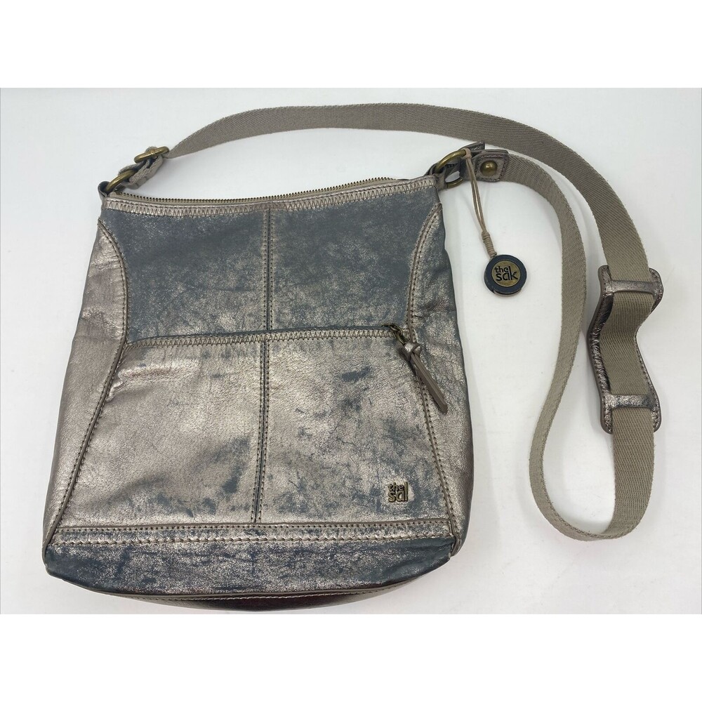 The Sak Pyrite (Silver/Bronze) Lucia Crossbody Purse Handbag Leather Large